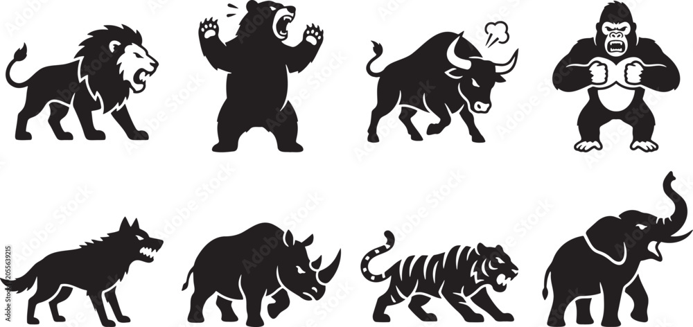 Naklejka premium Charging wild animal predators roaring aggressively in attack stance
