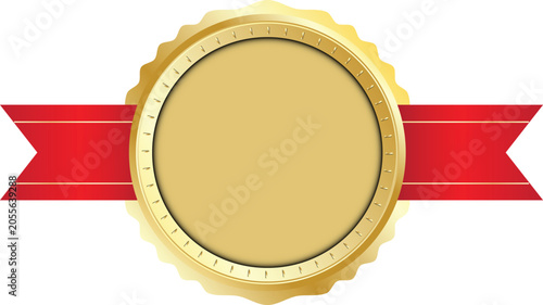 Golden medal with red ribbon empty space for adding text vector illustration transparent PNG