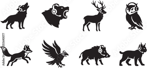 Εκτύπωση καμβά Wild animals wearing headphones and listening to music audio