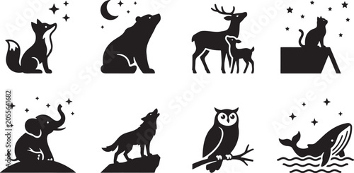 Photography Nocturnal wild animals silhouetted under starry crescent moon sky