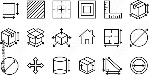 Foto Set of size and dimension line icons, such as square, diagonal, grid, box, house, and more