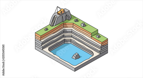Принти на полотні Cross section of a mine showing layers and water.