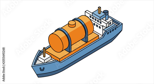 Cuadro en lienzo Illustration of a cargo ship carrying a large cylindrical tank.