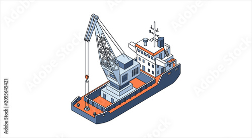 Photos Industrial Crane Ship for Heavy Lifting Operations at Sea.