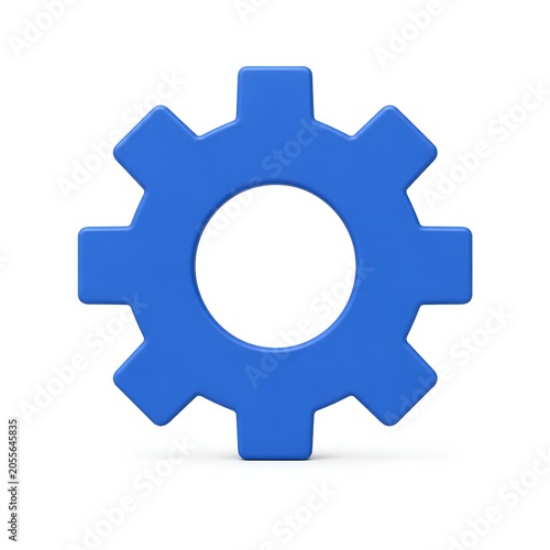 3D illustration of a blue gear icon isolated on white background