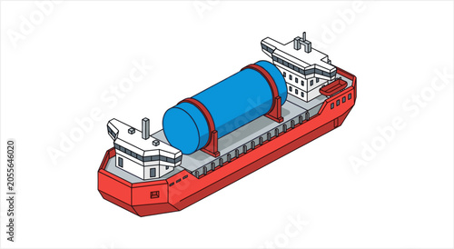 Photos Large cylindrical cargo being transported on a specialized ship.