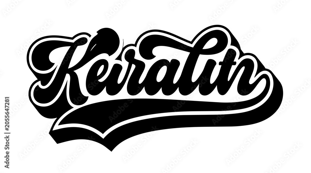 Obraz premium Keiralin script lettering with decorative flourishes a black and white vector illustration