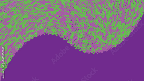 Abstract wave pattern with neon green and purple geometric shapes