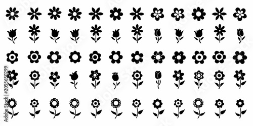 Foto Black Silhouette Flower Collection On White Background