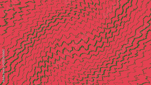 Abstract background with wavy green lines on a pink surface