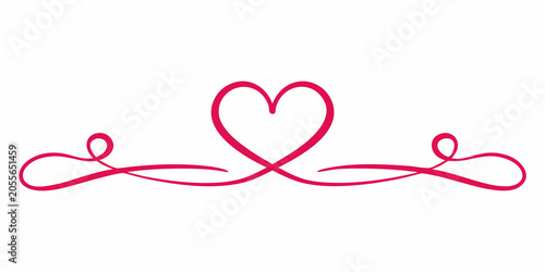 Картината върху платно Continuous Line Heart Flourish A Pink Vector Illustration On White