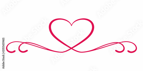 Фотография Continuous Line Heart With Flourishes Pink Vector Illustration