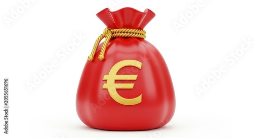 3d illustration of a red money bag with a golden euro symbol isolated on white background