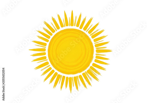 A bright yellow sun with rays isolated on transparent background, PNG