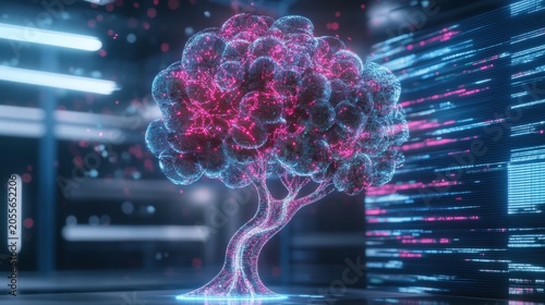 Futuristic Digital Tree Representing Innovation in Nature and Technology Integration