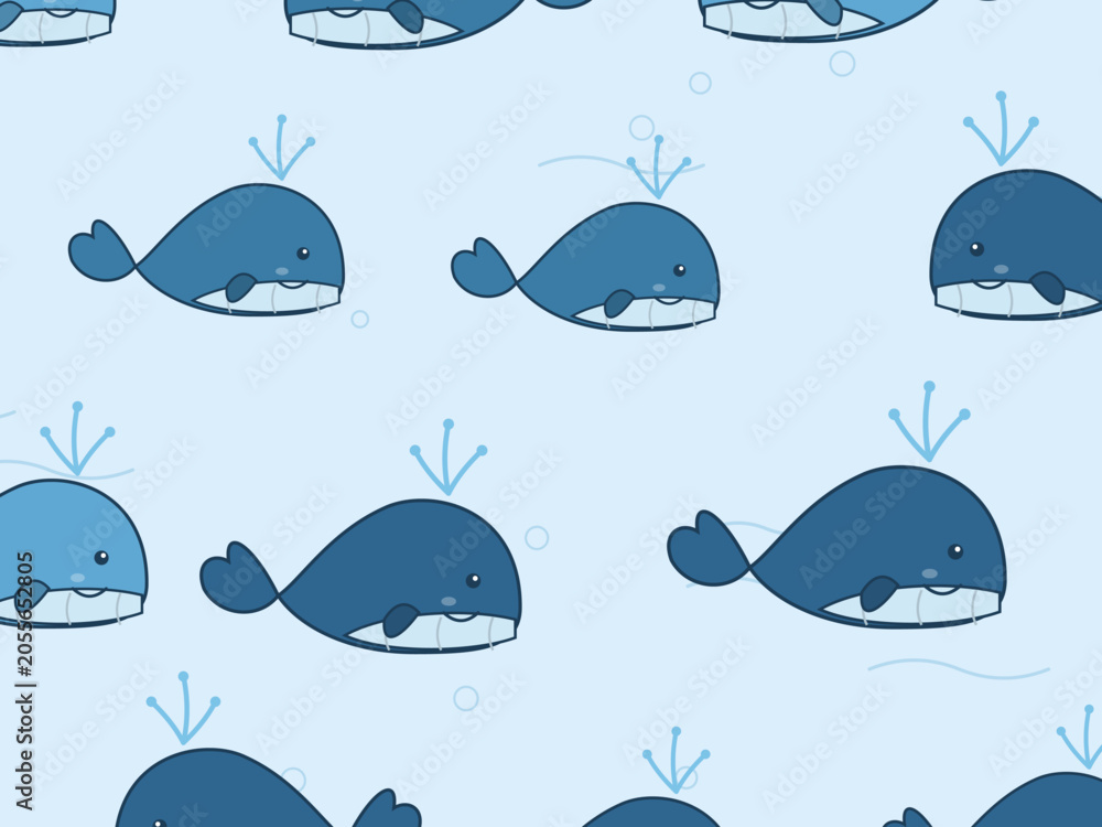 Fototapeta premium Happy Whales Ocean Waves Children Background Vector