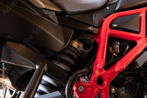 Close up of motorcycle frame and details