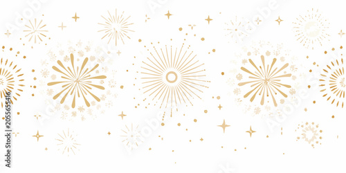 Konstfotografi Golden Fireworks Pattern On White Background Decorative Celebration Design