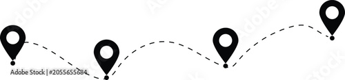 Flight Path with Dotted Travel Route, Location Pins and Air Travel Line Icon Vector Design