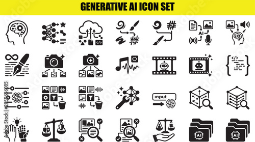 Cuadro en lienzo Generative ai icon set illustrating advanced artificial intelligence creative processes and tools