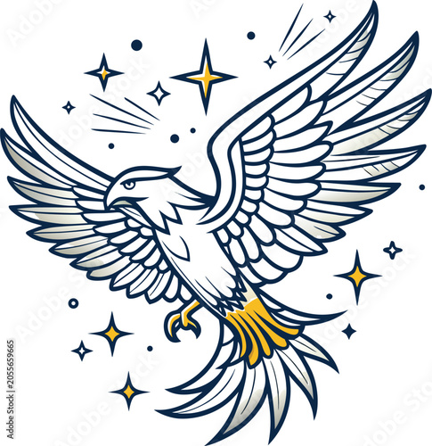 Fényképezés Vibrant eagle in flight with sparkling stars