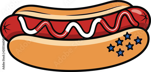 Foto American style hot dog with stars on bun