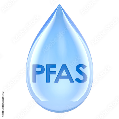PFAS water drop, pollution concept. 3D rendering