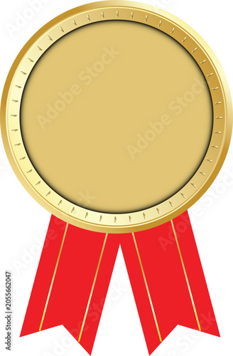 Golden medal with red ribbon empty space for adding text vector illustration transparent PNG