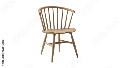 Elegant wooden spindle back chair with curved seat, isolated on transparent background