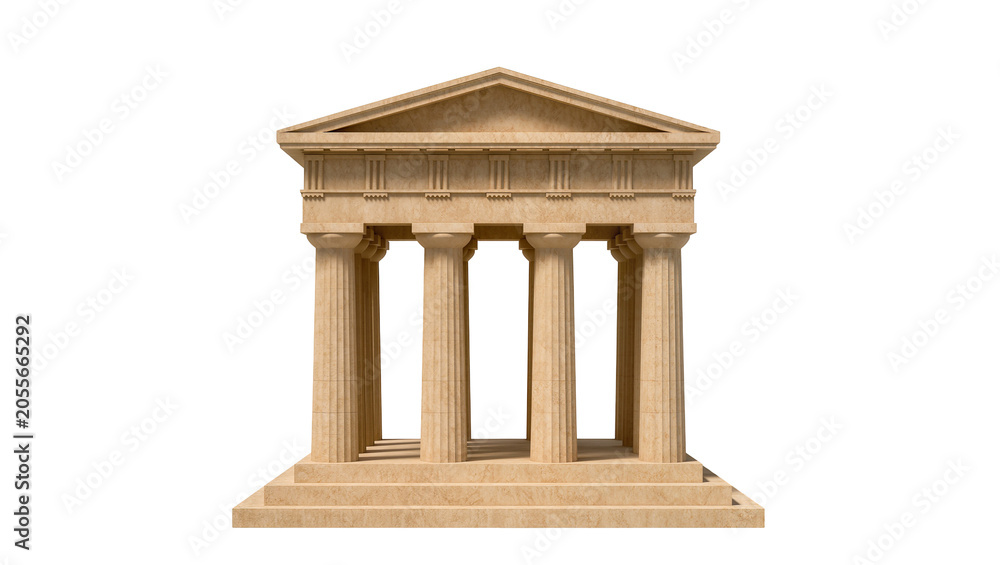 Fototapeta premium Ancient Greek temple with Doric columns and pediment, isolated on transparent background