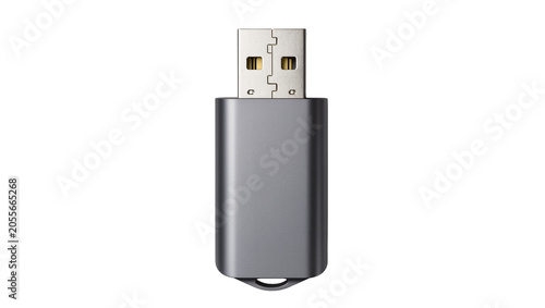 Obraz na płótnie Gray metallic USB flash drive with silver connector, isolated on transparent bac