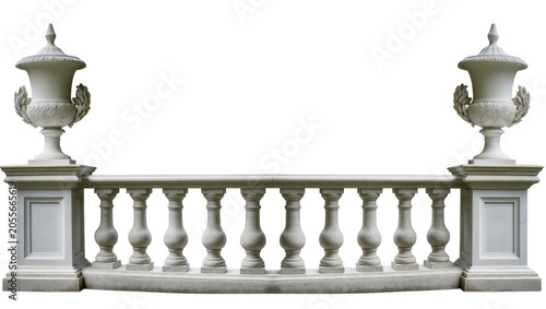 Foto Ornate stone balustrade with urns and decorative pillars, isolated on transparen