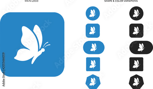 Colorful butterfly icon set on blue background with social media symbols vector illustration