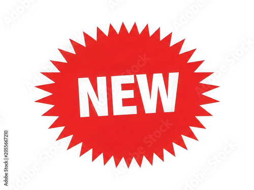 New red starburst icon on white background isolated on transparent background