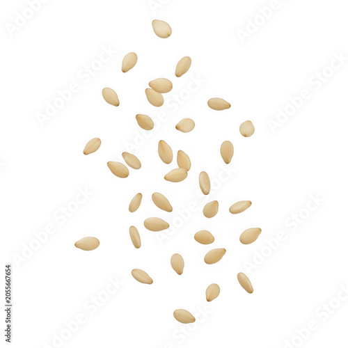Scattered sesame seeds against white background isolated on transparent background