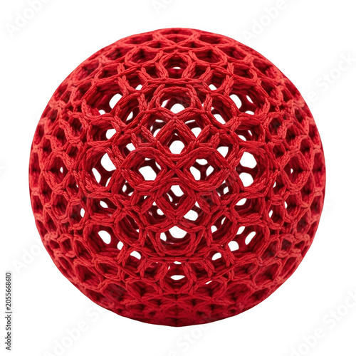 A red crocheted doily ball on a white background isolated on transparent background, PNG