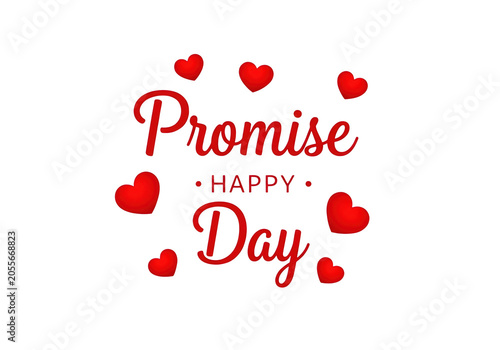 Promise happy day text with hearts isolated on transparent background, PNG