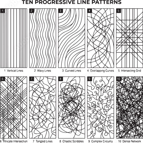 Abstract Black and White Line Patterns Collection in Minimalist Grid Layout