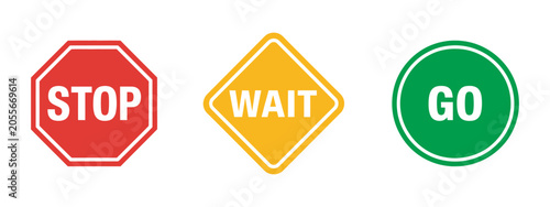 Cuadro en lienzo Stop wait go vector signs set, traffic control and action status symbols for ins
