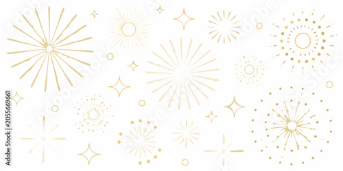 Gold firework pattern with radial bursts on a white background