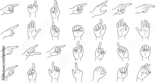 Cuadro en lienzo Hand gesture line art collection, communication and expression concept, anatomy