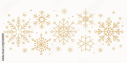 Schilderij op canvas Gold snowflake ornament pattern on a light cream background