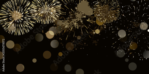 Canvastavla Golden Fireworks Display Vector Illustration With Bokeh And Sparkles