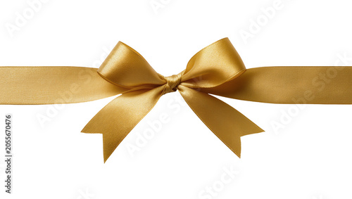 Canvastavla Golden satin ribbon bow tied in the middle, isolated on transparent background