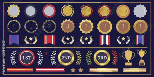Фотография Award Medals And Trophies Vector Illustration With Gold And Silver Tones
