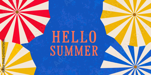 Beach Umbrella Pattern Illustration With Blue Central Text Area