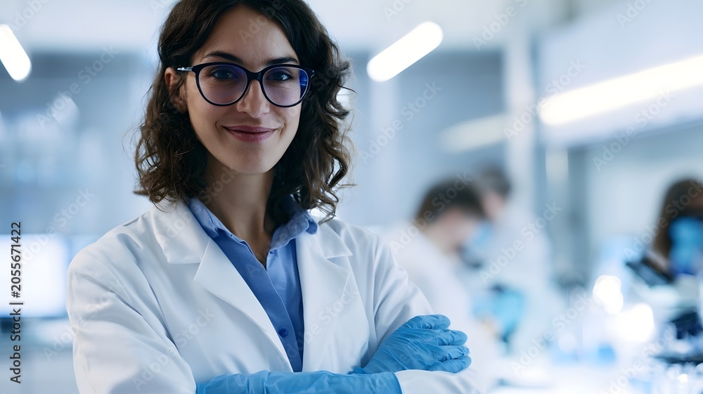 Fototapeta premium A professional woman in a laboratory setting exudes confidence while working in a modern sterile environment