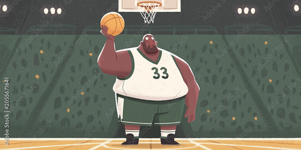 Naklejka premium basketball comical animation of basketball player dribbling and shooting the basketball