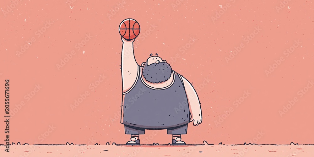 Naklejka premium basketball comical animation of basketball player dribbling and shooting the basketball