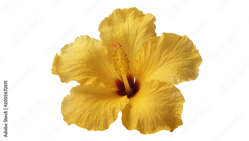 Obraz premium Vibrant yellow hibiscus flower with ruffled petals, isolated on transparent background